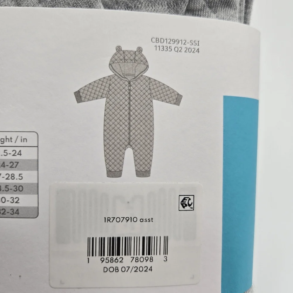 NEW Carters Hooded Gray Bear Quilted Zip Up 1 Piece Jumpsuit Infant Size 6M